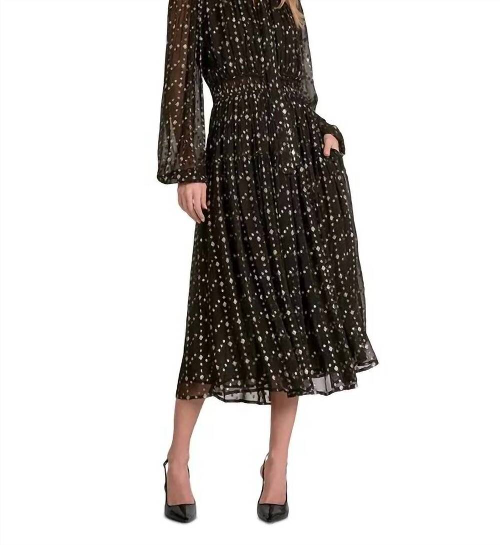 NEW ELAN tie long sleeve dress in black geo print